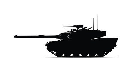 A stark silhouette of a modern battle tank showcasing its powerful form and military design © arfanah02