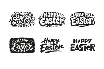 Obraz premium Happy Easter. Set lettering. harmonious lettering variations of the same emblematic concept, each with different artistic interpretation (Whimsical curly type