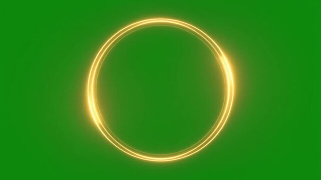 Floating golden, halo ring glow, centered composition, green chroma key