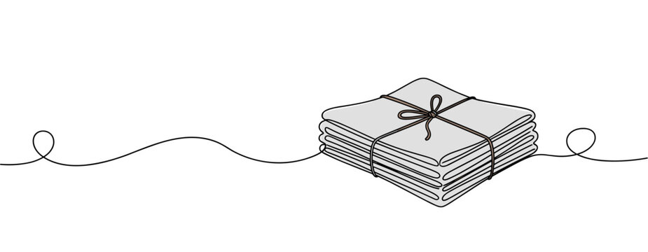Stacked newspapers tied with string on white background. no editable stroke