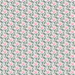 Fototapeta premium Seamless floral pattern with pink flowers and green leaves