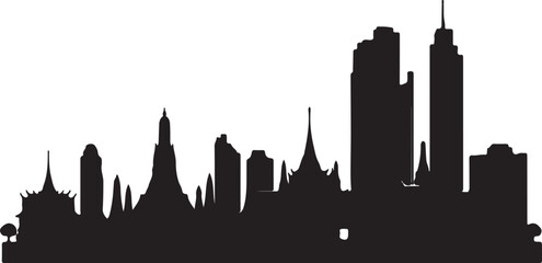 Obraz premium City skyline silhouette illustration with diverse architecture and tall buildings isolated on white background