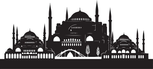 Silhouette of blue mosque in istanbul turkey with domes and minarets illustration © Sanzida