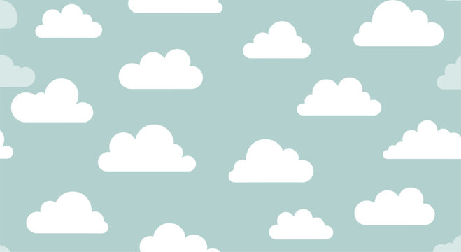 A repeating pattern of white clouds on a light blue background