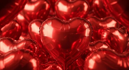 Red heart balloons filling festive background