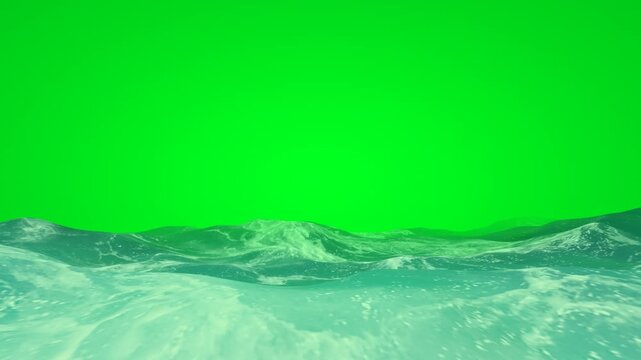 Ocean Waves Over Green Screen Background With Realistic Blue Water Surface For Compositing