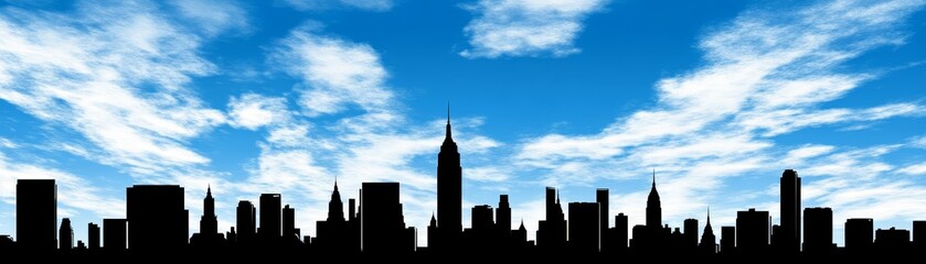 Obraz premium Vibrant city skyline under clear blue sky with fluffy clouds beautiful urban panorama features towering buildings vast sky