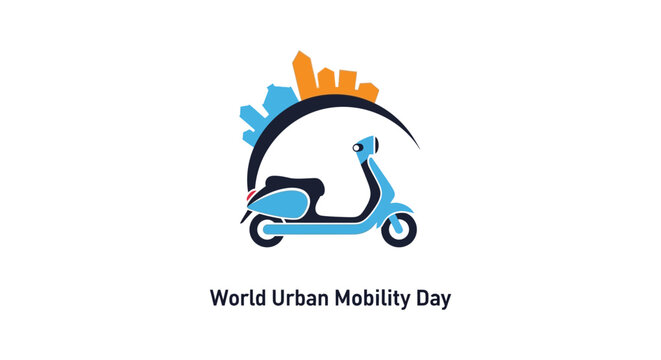 World Urban Mobility Day logo with scooter and cityscape.
