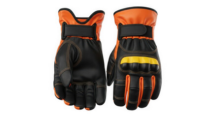 Naklejka premium Black and orange work gloves on transparent background isolated
