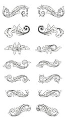 Elegant decorative scroll elements set on black background