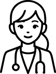 Obraz premium Hand Drawn Female Doctor Black and White Avatar Illustration in Minimal Line Art Style Design