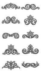 Ornamental floral designs vector set against dark background