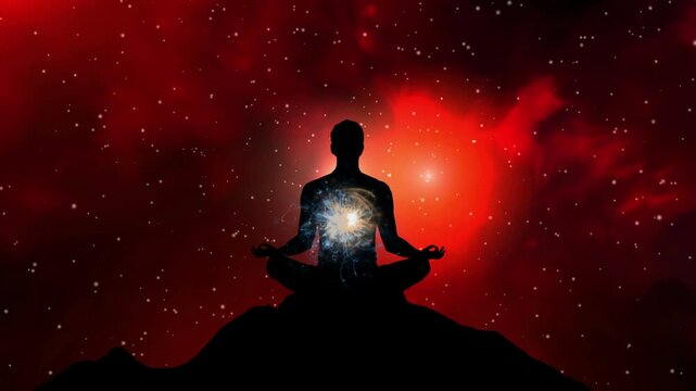 Meditation Silhouette with Radiant Inner Light  Spiritual Energy and Cosmic Connection on Hilltop