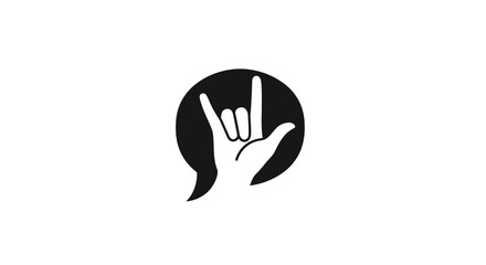 Obraz premium Black and white illustration of a hand making a rock on symbol inside a speech bubble.