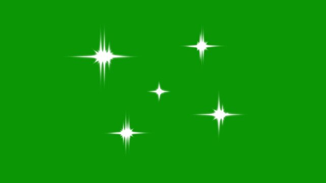 Twinkle star flat vector doodle sparkle, Sparkle Star light effect, fast line glitter motion, white cartoon blinking stars, twinkle Stars blast animated, movement on green screen background. 4K video