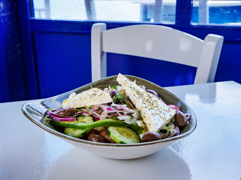 Traditional Greek Salad, Agia Marina, Leros Island, Dodecanese, Greece
