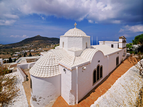 Church of Panagia i Diasozousa, Virgin Mary the Saviour, elevated view, Patmos Chora, Patmos Island, Dodecanese, Greece