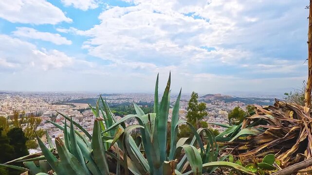 Athens Greece cityscape skyline urban sprawl of residential district apartment buildings with aerial high angle view from mount Lycabettus hill park