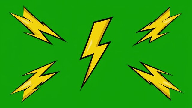 Explosion of yellow lightning bolts on a vibrant green background, symbolizing energy and power