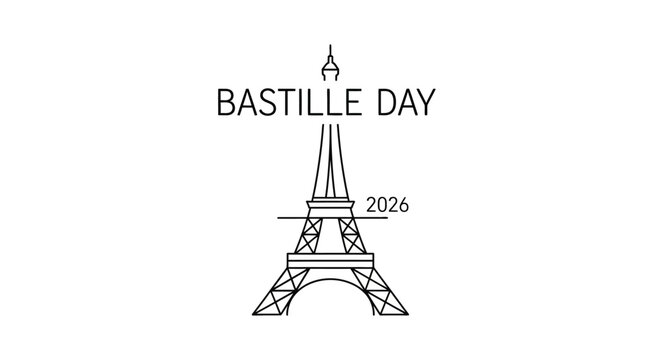 Bastille Day 2026 Eiffel Tower Line Art Illustration.