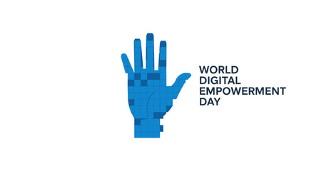 Fototapeta premium World Digital Empowerment Day logo with blue hand and text.