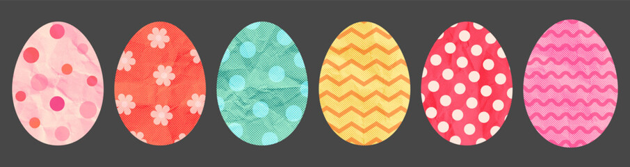 Cute vector Easter egg shapes, colorful halftone paper eggs with dots and flowers for greeting cards, invitations and banners © dollitude