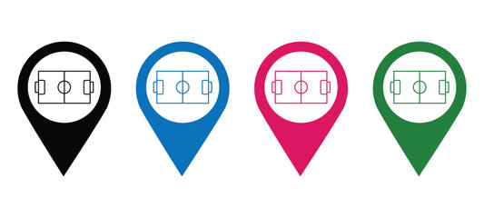 A set of four football stadium GPS map location icons. © SHAHIDA KHATUN