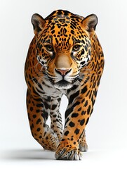 Obraz premium Focused jaguar strides forward; orange fur with black spots