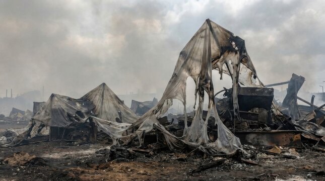 Warped and Melted Plastic Sheeting After Fire Damage, Showing Devastation