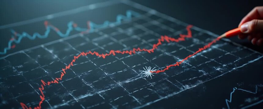 Photo realistic as Blackboard with Data Points and Highlighter concept as A blackboard covered with data points and a highlighter set against a dreamy background offering ample space for text or graph