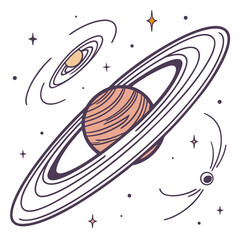 Saturn planet with rings and moons in space © md munna