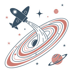 Of rocket flying into a planet ring system space rings © md munna