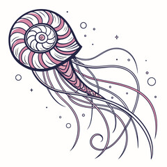 Pink white and black jellyfish with tentacles and bubbles © md munna