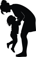 Vector loving mother bending tenderly to young child playing silhouette design