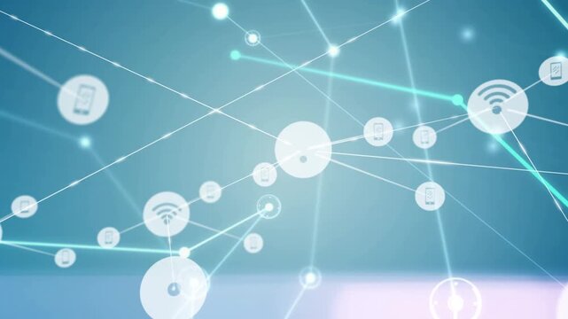 Animation of network of connections over cloudy sky