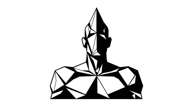Geometric human figure with sharp angles and a striking mohawk hairstyle, artistic design.
