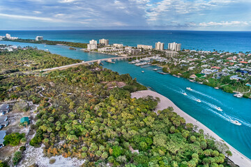 Perfect boating waters at the confluence of the Indian and Loxahatchee river in Jupiter Island Florida with the inlet from the Atlantic Ocean in the Background  © Jorge Moro