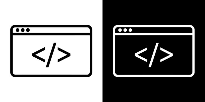 Web Coding icon concept in flat black and white style on clean background vector illustration design	