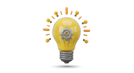 Bright yellow light bulb with gears inside symbolizing innovation