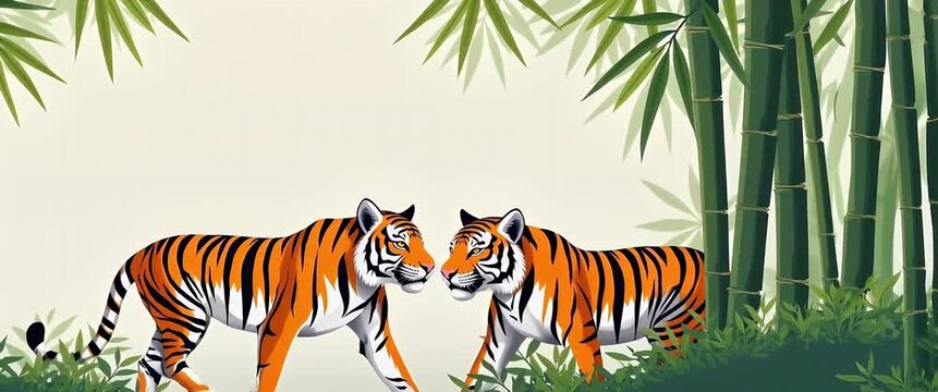 Tiger and bamboo border frame with copy space for World Wildlife Day protection themes concept as Tiger and bamboo elements creating a border with central copy space for protection themes on World Wil