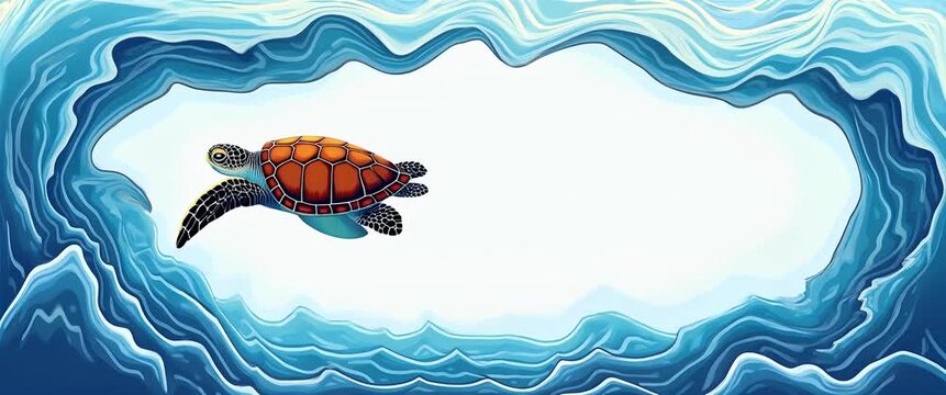 Sea turtle glides gracefully through swirling ocean currents, with camera gently panning to reveal underwater flora, in a tranquil, cinematic marine life scene.