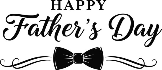 Happy Fathers Day greeting card typography with bowtie and decorative swirls, dad celebration element, cad drawing flat vector illustration, isolated © MDMOHOBBAT