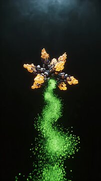 Abstract CGI Representation of Olfactory Fatigue Reduced Ac Aroma Particle Flow with Glowing Starburst Formation on Dark Background Medical Educational Visualization