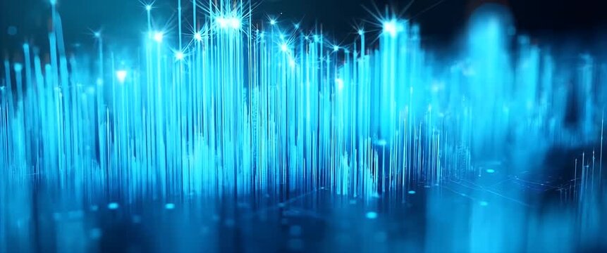 Futuristic cityscape emerges with glowing skyscrapers, as camera slowly pans across digital grid; ambient lights flicker in a cinematic, tech-inspired atmosphere.