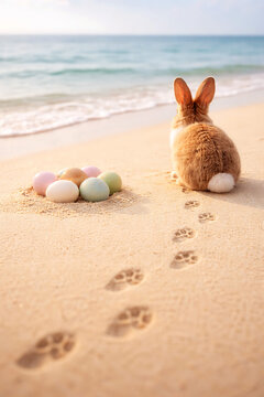 Rabbit Tracks And Easter Eggs On Beach (30) image