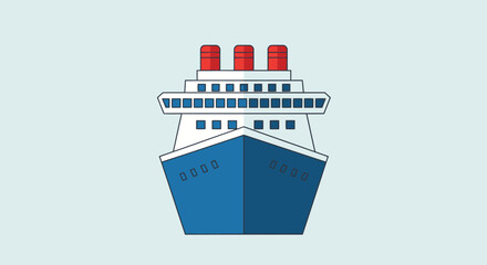 Blue and Red Cruise Ship on Light Blue Background