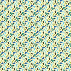 Obraz premium Seamless pattern with colorful leaves and branches on beige background