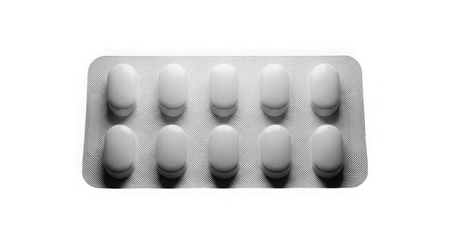 Blister pack of white pills on transparent background isolated on transparent background