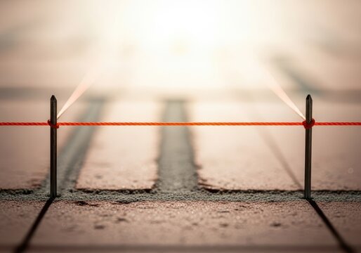 Close up of a string line pulled taut between two pins used for precise alignment of bricks on a construction site, level, trowel, plumb