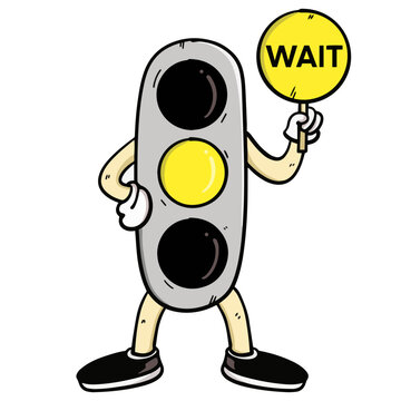 Cartoon Yellow Traffic Light Wait Signal